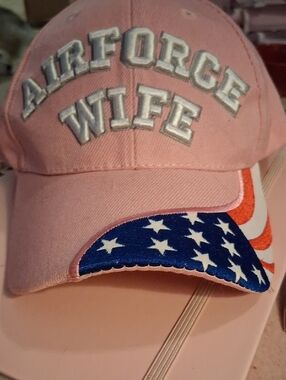 Airforce Wife Pink Baseball Cap with American Flag Visor